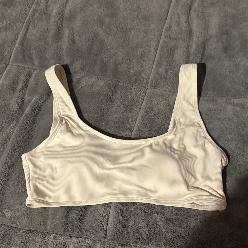 SHEIN Cream Ribbed Bikini Top